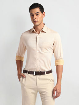 Arrow - Beige Vertical Stripe Manhattan Slim Fit Shirt