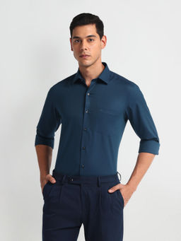 Arrow - Blue Textured Pattern Slim Fit Shirt