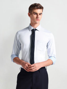 Arrow - Blue Vertical Stripe Herringbone Shirt