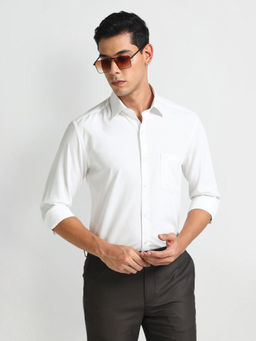 Arrow - White Self Design Cotton Shirt