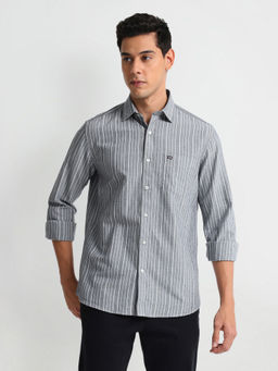 Arrow Sports - Grey Slim Fit Vertical Stripe Shirt