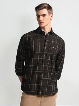 Arrow Sports - Brown Manhattan Slim Fit Outline Checks Shirt