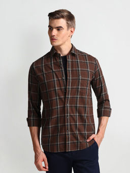 Arrow Sports - Brown Manhattan Slim Fit Tartan Checks Shirt