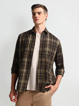 Arrow Sports - Brown Manhattan Slim Fit Plaid Shirt