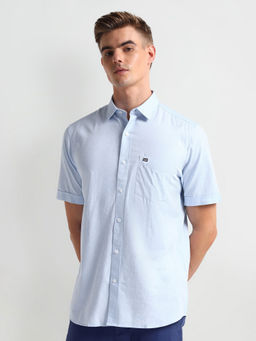 Arrow Sports - Blue Short Sleeve Herringbone Shirt
