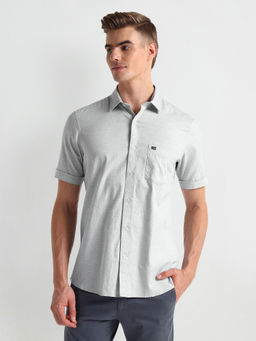 Arrow Sports - Grey Short Sleeve Herringbone Shirt