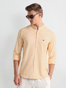 Arrow Sports - Orange Pure Cotton Herringbone Shirt
