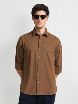 Arrow Sports - Brown Solid Twill Shirt