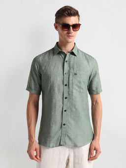 Arrow Sports - Green Short Sleeve Linen Shirt