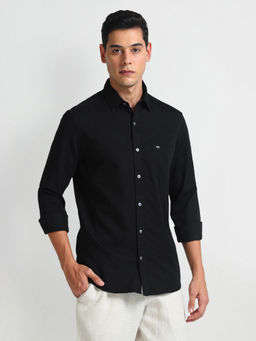 Arrow Sports - Black Polished Point Collar Cotton Shirt