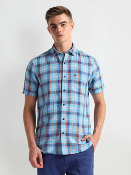 Arrow Sports - Blue Short Sleeve Tartan Checks Shirt