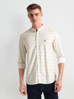 Arrow Sports - Off White Horizontal Stripe Twill Shirt