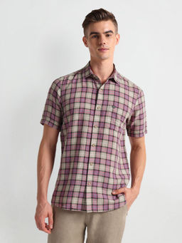 Arrow Sports - Pink Short Sleeve Tartan Checks Shirt