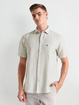Arrow Sports - Green Vertical Stripe Linen Shirt