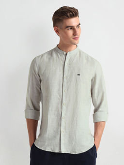 Arrow Sports - Green Vertical Stripe Linen Shirt