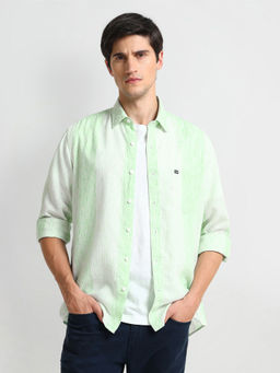 Arrow Sports - Green Vertical Stripe Cotton Twill Shirt