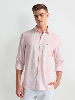 Arrow Sports - Pink Vertical Stripe Cotton Twill Shirt