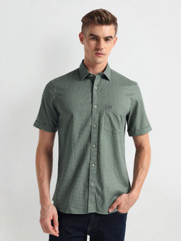 Arrow Sports - Green Printed Point Collar Cotton Shirt