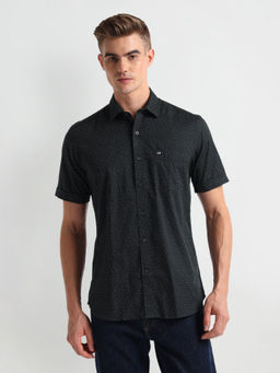 Arrow Sports - Black Pure Cotton Print Shirt