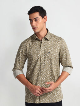 Arrow Sports - Brown Floral Print Cotton Twill Shirt