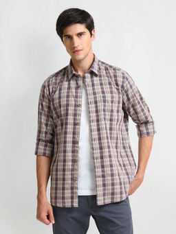 Arrow Sports - Purple Tartan Checks Cotton Twill Shirt
