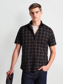 Arrow Sports - Black Twill Tartan Checks Shirt