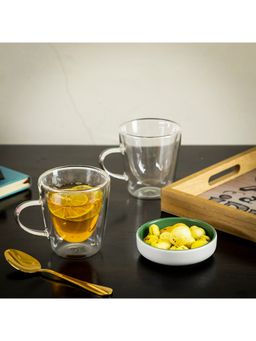 EZ Life - Borosilicate Double Walled Glass Petite Cups with Handle - Transparent- 250 ml - Pack of 4