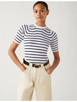 Marks & Spencer - White Striped Crew Neck Knitted T-Shirt