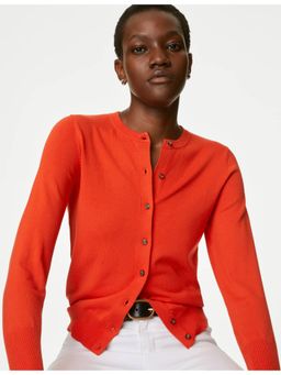 Marks & Spencer - Orange Crew Neck Button Front Cardigan