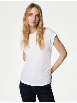 Marks & Spencer - White Cotton Rich Ruched T-Shirt