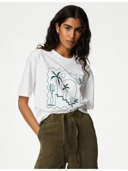 Marks & Spencer - White Pure Cotton Printed Oversized T-Shirt