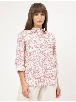 Marks & Spencer - Red Pure Linen Printed Spread Collar Shirt