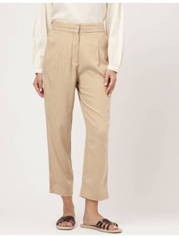 Marks & Spencer - Beige Linen Blend Plain Hook and Eye Trouser