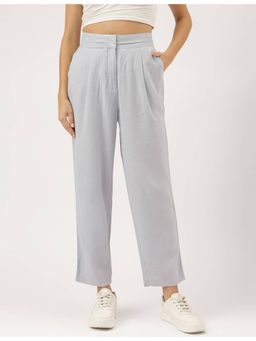 Marks & Spencer - Grey Linen Blend Plain Hook and Eye Trouser