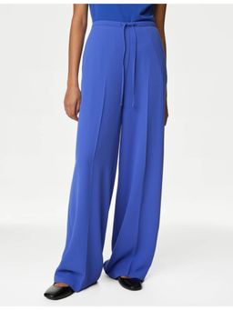 Marks & Spencer - Blue Crepe Elasticated Waist Wide Leg Trousers