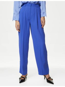 Marks & Spencer - Blue Crepe Pleat Front Straight Leg Trousers