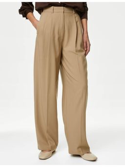 Marks & Spencer - Beige Pleat Front Relaxed Wide Leg Trousers