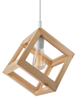 Homesake - Wooden Pendant Cube Light White Holder