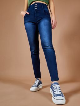 Miss Chase - Women Navy Blue Skinny Fit High Rise Stretchable High Waist Denim Jeans