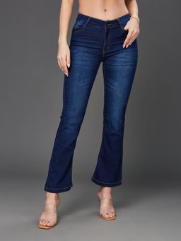 Miss Chase - Women's Blue Bootcut Mid Rise Regular Length Denim Stretchable Jeans