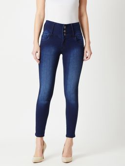 Miss Chase - Women Navy Blue Skinny Fit High Rise Cropped Stretchable Denim Jeans