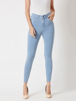 Miss Chase - Women Light Blue Skinny High-Rise Distressed Cropped Denim Jeans
