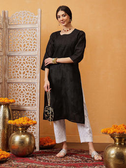 ADA - Black Embroidered Kurta (XS) (A215306)