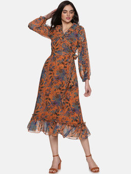 IS.U - Women Multi-Color Floral Midi Dress with Belt