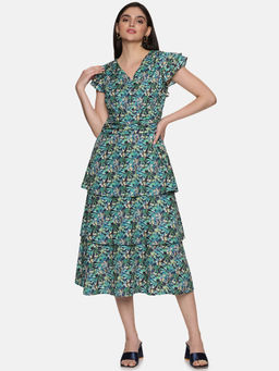 IS.U - Women Green Floral Midi Dress