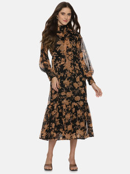IS.U - Women Black Floral Midi Dress