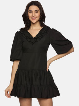 IS.U - Women Black Solid Mini Dress