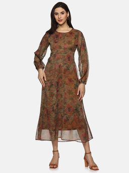 IS.U - Women Brown Floral Midi Dress
