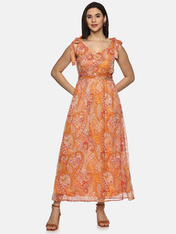 IS.U - Women Orange Floral Maxi Dress