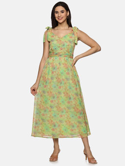 IS.U - Women Green Floral Midi Dress